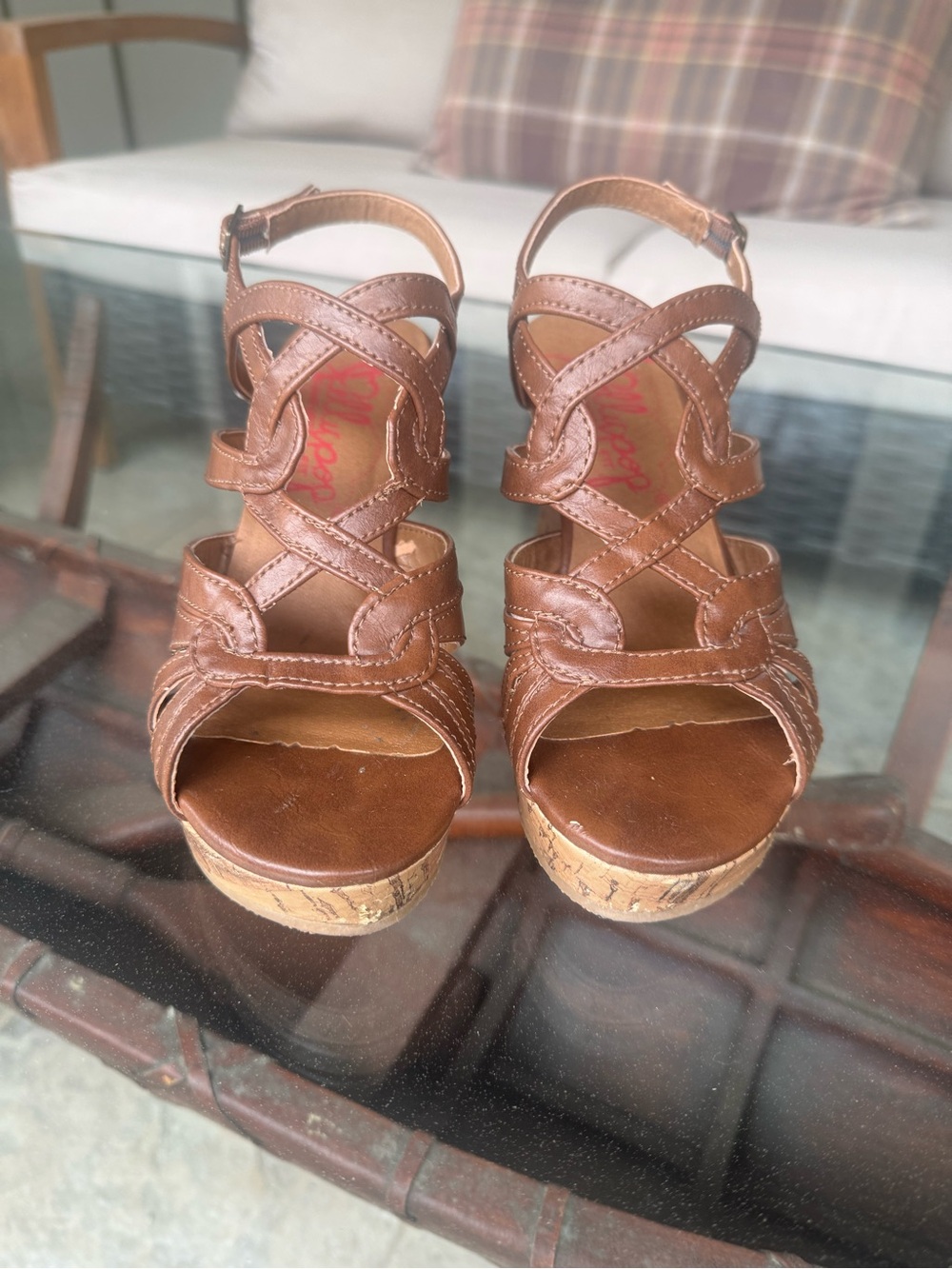 Jellypop Brown Strappy Cork Wedge Sandals